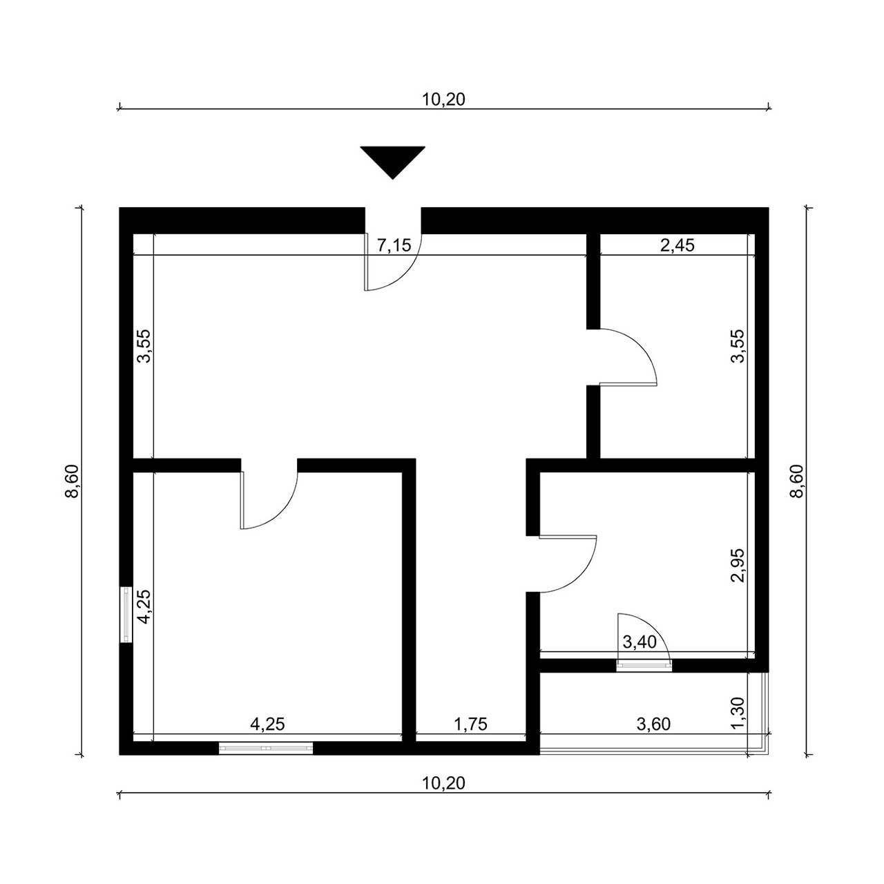 Grundrisse mit Maßkette der Gesamtmaße